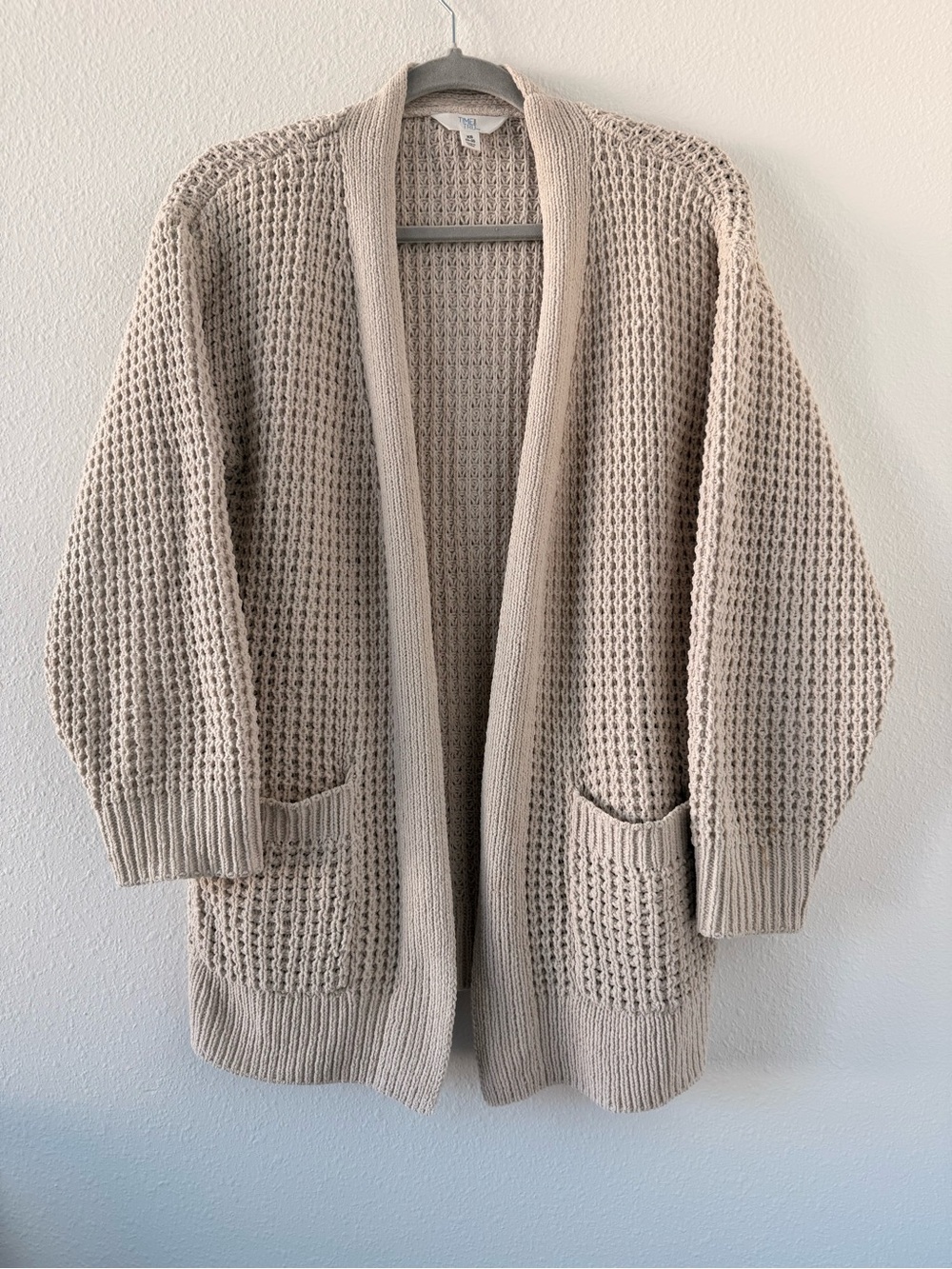 Time and Tru Cream Open-Front Chunky Knit Cardigan